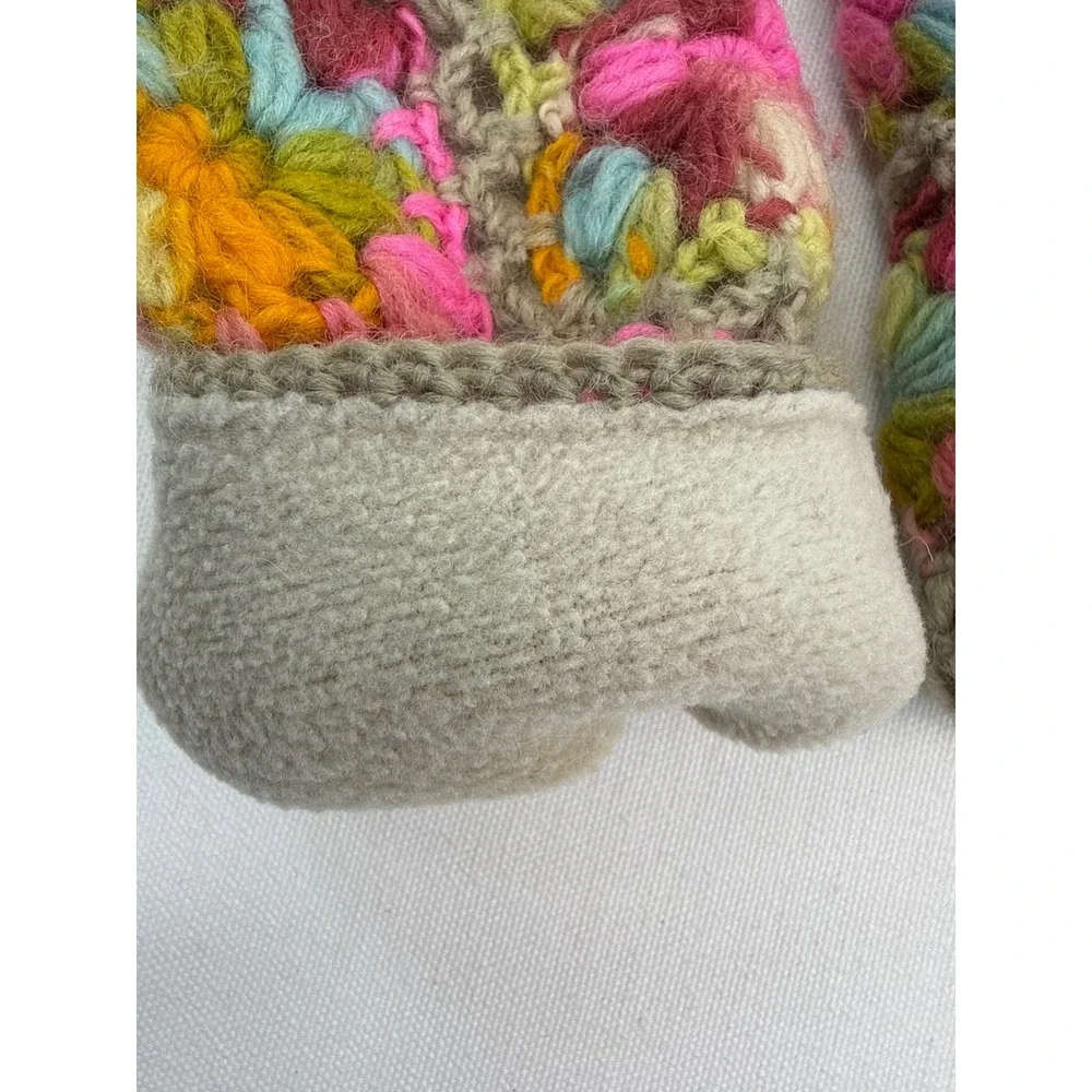 Crochet Fingerless Gloves Womens Multicolor 100% Wool Boho Rainbow